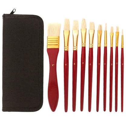 Zhu Ting 10-Piece Bristle Brush Set - Oil Painting & Gouache Brushes - Shello's Creative Boutique