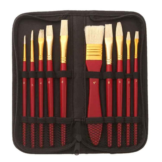 Zhu Ting 10-Piece Bristle Brush Set - Oil Painting & Gouache Brushes - Shello's Creative Boutique