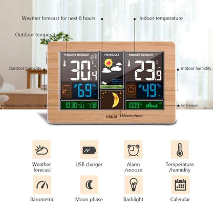 FUJU Wood Grain Weather Station Digital Clock Alarm Thermometer Hygrometer