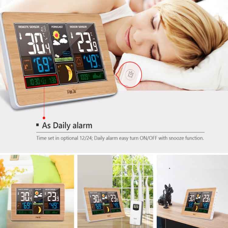 FUJU Wood Grain Weather Station Digital Clock Alarm Thermometer Hygrometer