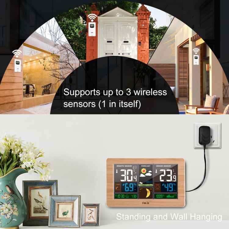 FUJU Wood Grain Weather Station Digital Clock Alarm Thermometer Hygrometer