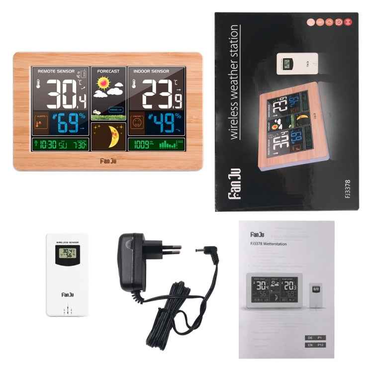 FUJU Wood Grain Weather Station Digital Clock Alarm Thermometer Hygrometer