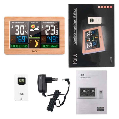 FUJU Wood Grain Weather Station Digital Clock Alarm Thermometer Hygrometer