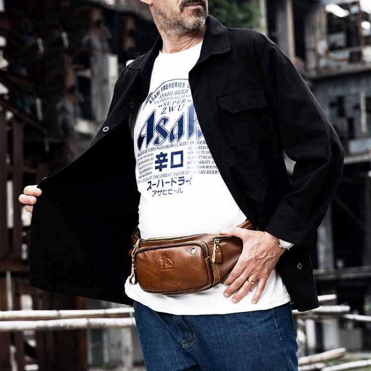 LAOSHIZI Vintage Leather Waist Bag Shoulder Crossbody Bag Shoulder Chest Bag For Men