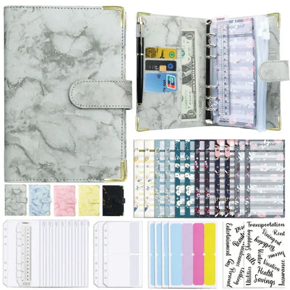 A6 Budget Binder - Marbled PU Leather Planner with Accessories - Shello's Creative Boutique