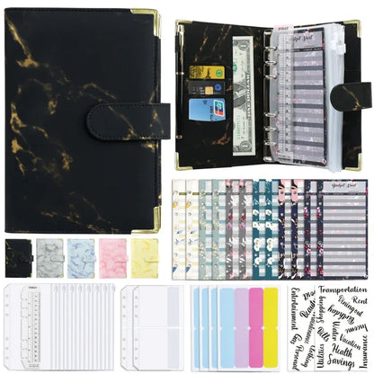 A6 Budget Binder - Marbled PU Leather Planner with Accessories - Shello's Creative Boutique