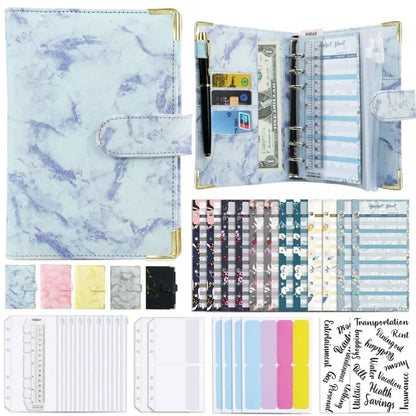 A6 Budget Binder - Marbled PU Leather Planner with Accessories - Shello's Creative Boutique
