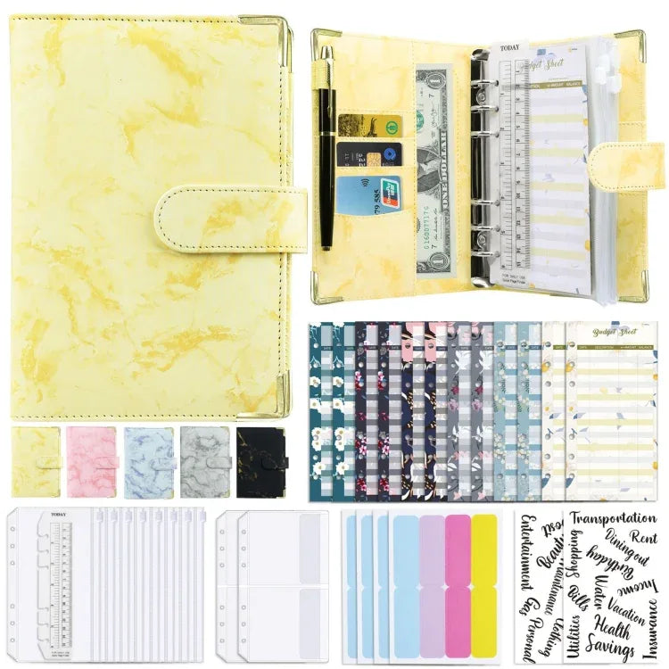 A6 Budget Binder - Marbled PU Leather Planner with Accessories - Shello's Creative Boutique