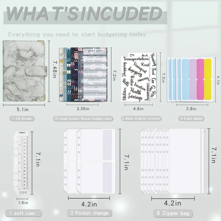 A6 Budget Binder - Marbled PU Leather Planner with Accessories - Shello's Creative Boutique