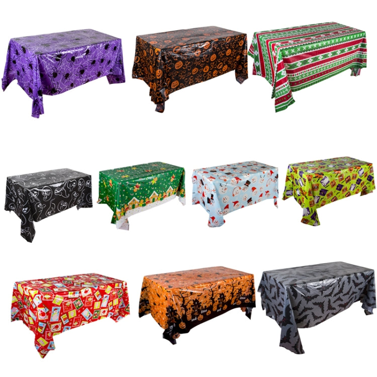 Christmas Halloween Party Event Decoration Tablecloth, Orange Pumpkin, Black Pumpkin, Black Ghost, Gray Bat, Green Pumpkin, Purple Spider, Red Snowman, Geometry, Blue Snowman, Green Biscuits - Shello's Creative Boutique