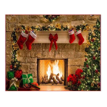 Christmas Layout Fireplace Photography Background Cloth - Shello's Creative Boutique