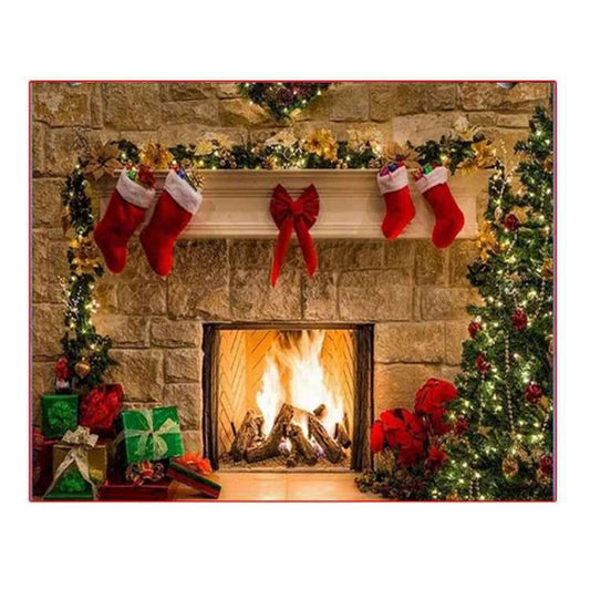Christmas Layout Fireplace Photography Background Cloth - Shello's Creative Boutique