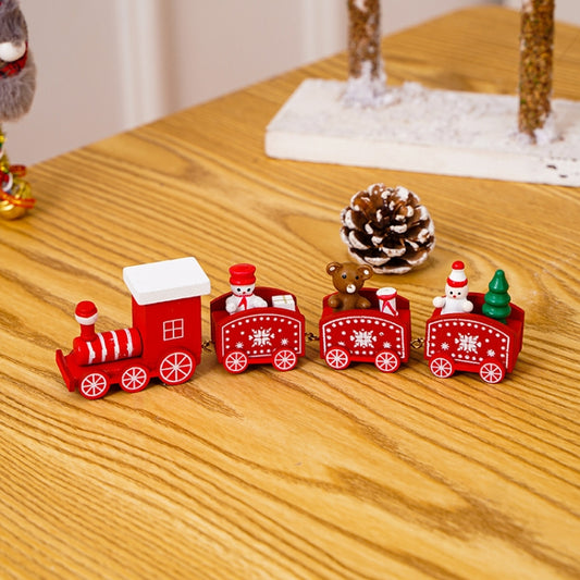 Christmas Decoration Wooden Train Kindergarten Christmas Festival Gift, White 4 Section, Red 4 Section, Green 4 Section - Shello's Creative Boutique