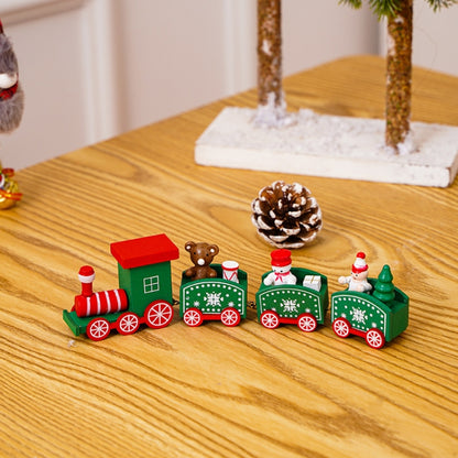 Christmas Decoration Wooden Train Kindergarten Christmas Festival Gift, White 4 Section, Red 4 Section, Green 4 Section - Shello's Creative Boutique