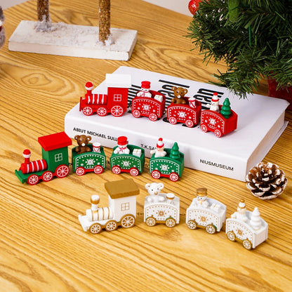 Christmas Decoration Wooden Train Kindergarten Christmas Festival Gift, White 4 Section, Red 4 Section, Green 4 Section - Shello's Creative Boutique