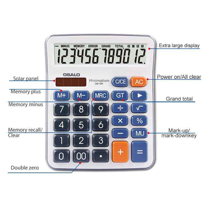 OSALO OS-6M 12-digit Office Desktop Calculator Solar Dual Power Calculator