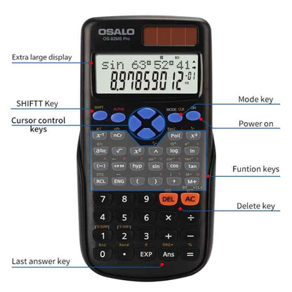 OSALO OS-82MS Pro 240 Functions LCD Screen Solar Dual Power Supply Plug-in Teaching Calculator