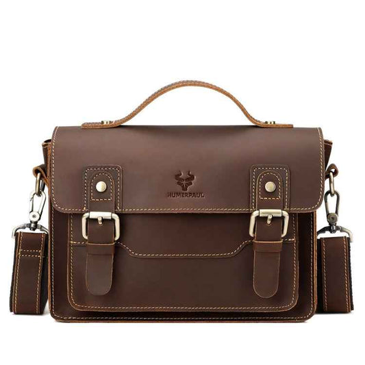HUMERPAUL Leather Crossbody Bag Men Retro Shoulder Bag Commuter Men Small Square Bag