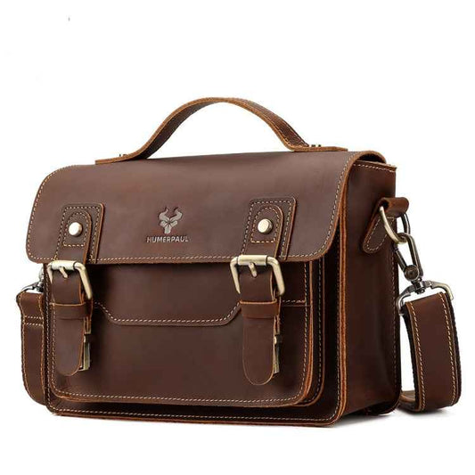 HUMERPAUL Leather Crossbody Bag Men Retro Shoulder Bag Commuter Men Small Square Bag