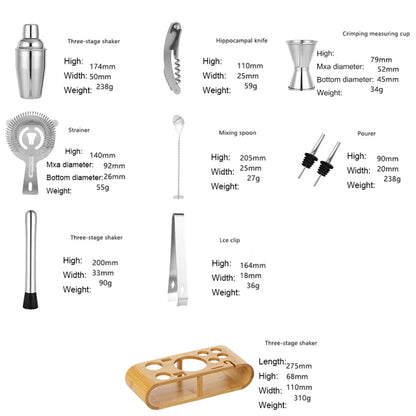 12-in-1 Stainless Steel Bartender Set - Professional Bar Tools with Oval Wooden Stand