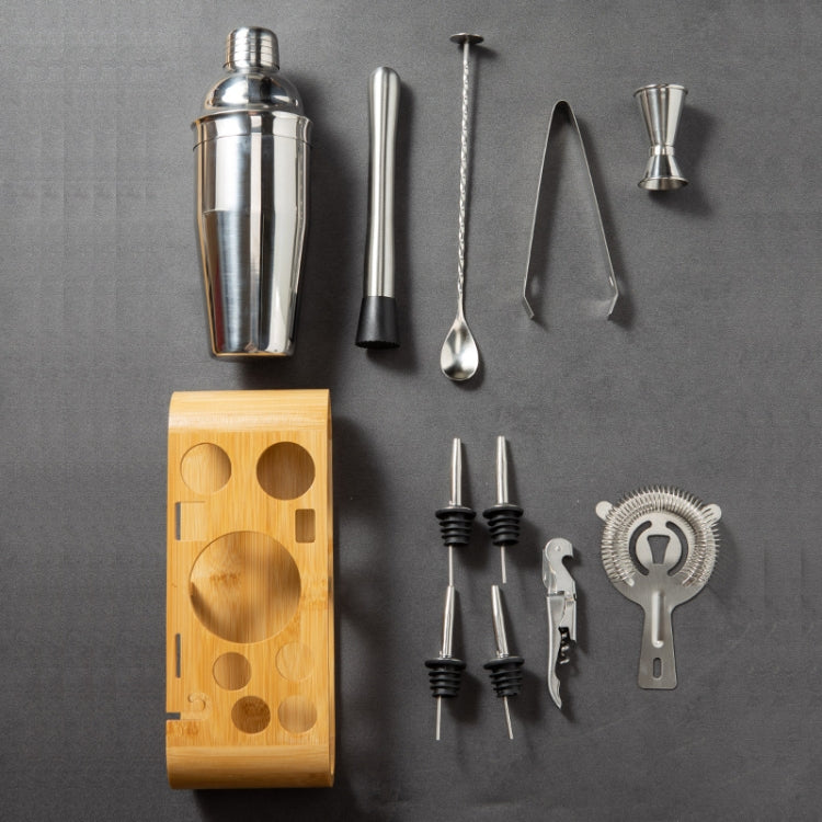 12-in-1 Stainless Steel Bartender Set - Professional Bar Tools with Oval Wooden Stand
