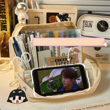 Large Capacity Canvas Pencil Case Student Stationery Storage Pencil Box