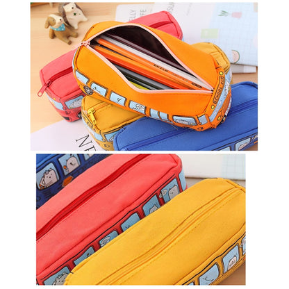 Cartoon Bus Pencil Case - Large Capacity Canvas Stationery Box for Students
