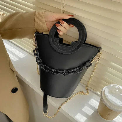 Women Casual Bucket Handbag Round Chain Shoulder Crossbody Bag - Shello's Creative Boutique
