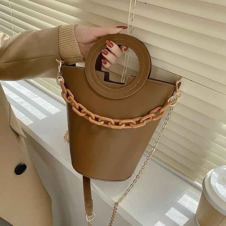 Women Casual Bucket Handbag Round Chain Shoulder Crossbody Bag