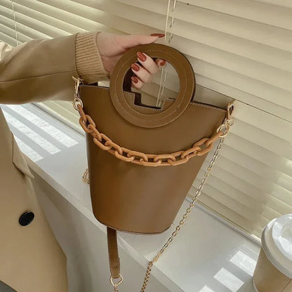 Women Casual Bucket Handbag Round Chain Shoulder Crossbody Bag - Shello's Creative Boutique