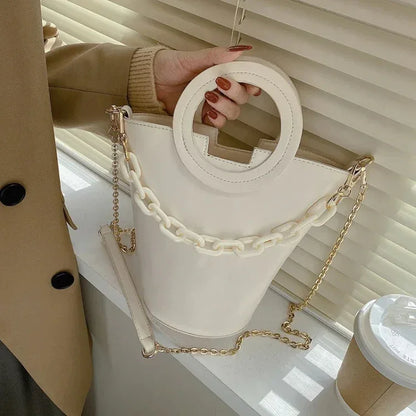 Women Casual Bucket Handbag Round Chain Shoulder Crossbody Bag - Shello's Creative Boutique