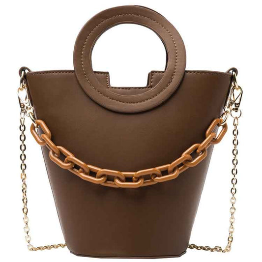 Women Casual Bucket Handbag Round Chain Shoulder Crossbody Bag