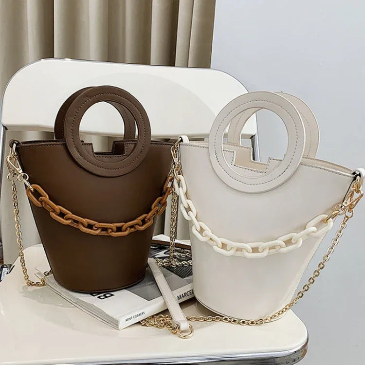 Women Casual Bucket Handbag Round Chain Shoulder Crossbody Bag - Shello's Creative Boutique