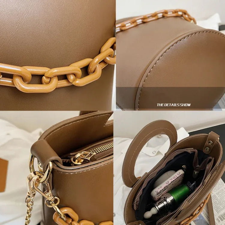 Women Casual Bucket Handbag Round Chain Shoulder Crossbody Bag - Shello's Creative Boutique