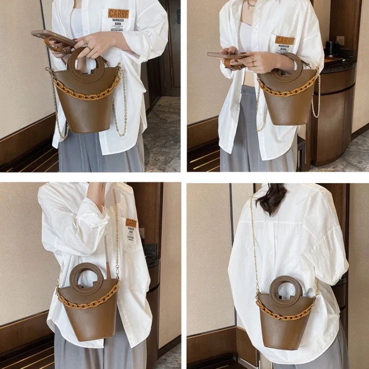 Women Casual Bucket Handbag Round Chain Shoulder Crossbody Bag - Shello's Creative Boutique