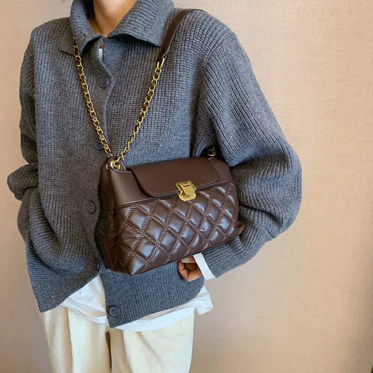 Rhombic Lattice Chain Women Bag Small Fragrant Style Versatile Crossbody Single Shoulder Bag - Shello's Creative Boutique