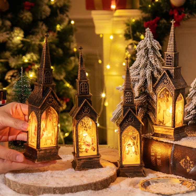 Christmas Decoration Lamps Church Shape Night Light Electronic Candle Candlelight