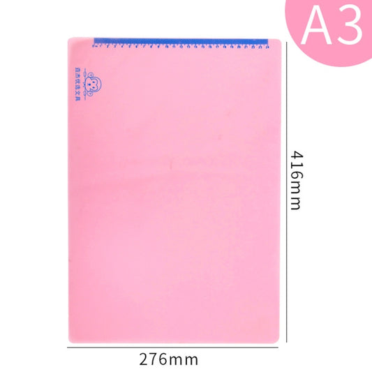 Pink A3 writing soft pad with blue measurement marks on the top edge