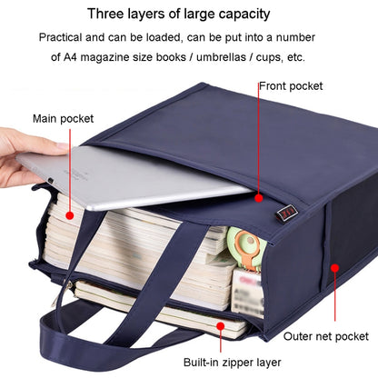 BeiDuoMei Portable A4 File Bag - Waterproof 3-Layer Document Organiser with Water Bottle Pocket