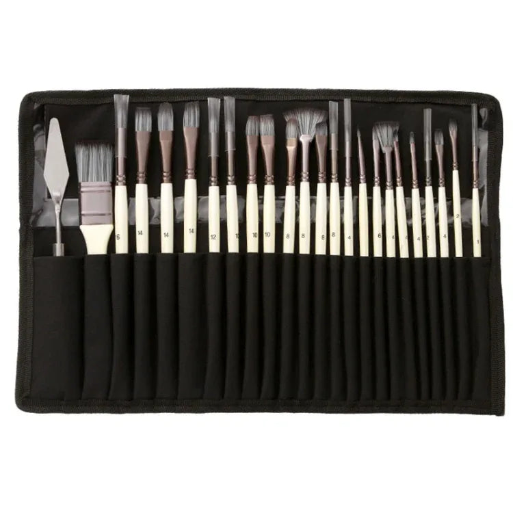 ZHU TING 24-Piece Nylon Brush Set - Watercolour Painting Brushes with Cloth Bag - Shello's Creative Boutique
