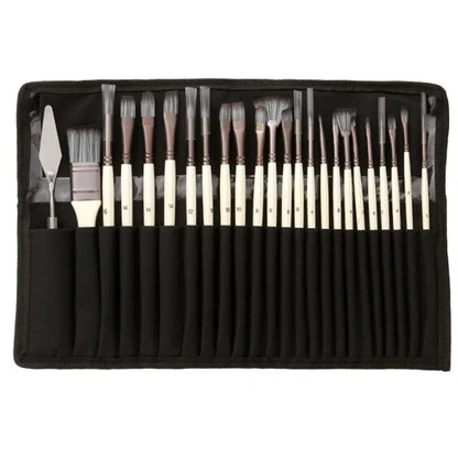 ZHU TING 24-Piece Nylon Brush Set - Watercolour Painting Brushes with Cloth Bag - Shello's Creative Boutique