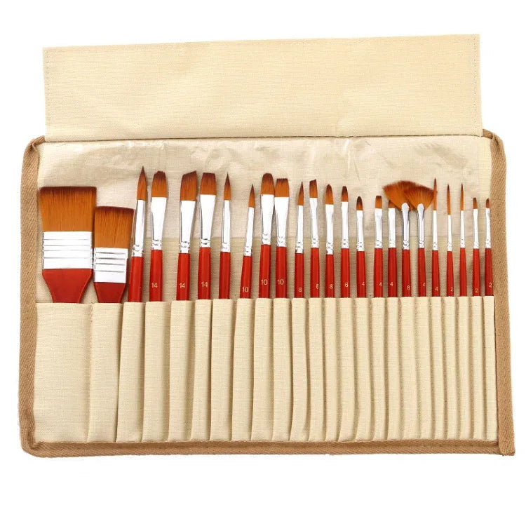 ZHU TING 24-Piece Nylon Brush Set - Watercolour Painting Brushes with Cloth Bag - Shello's Creative Boutique