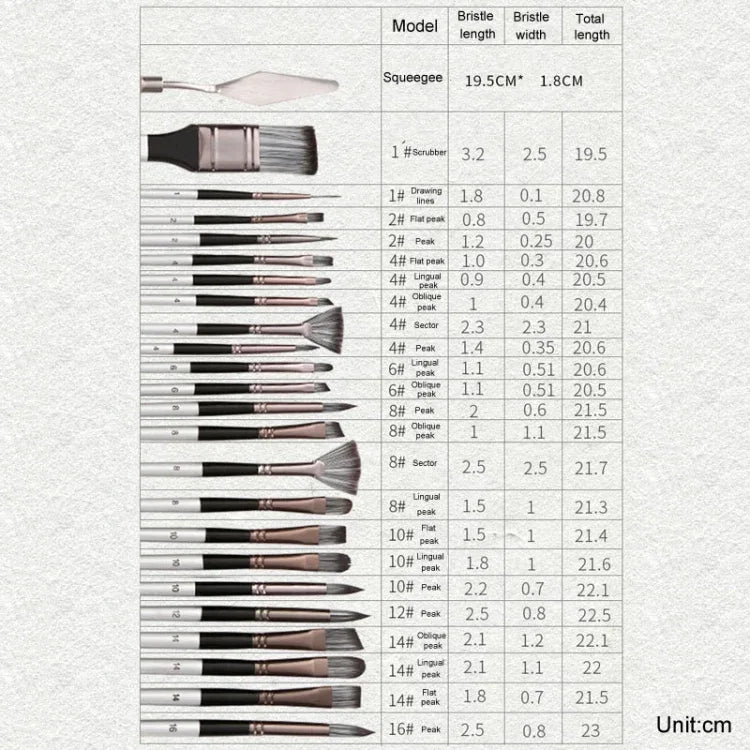 ZHU TING 24-Piece Nylon Brush Set - Watercolour Painting Brushes with Cloth Bag - Shello's Creative Boutique