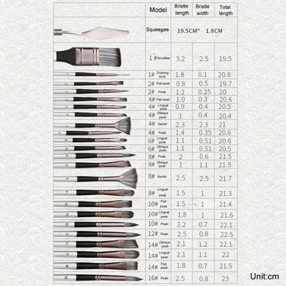 ZHU TING 24-Piece Nylon Brush Set - Watercolour Painting Brushes with Cloth Bag - Shello's Creative Boutique