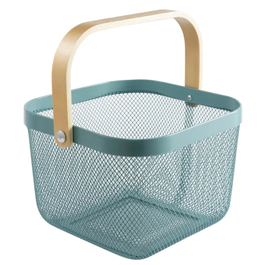 Wooden Handle Mesh Basket Snack Fruit Storage Basket - Shello's Creative Boutique