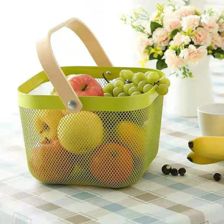 Wooden Handle Mesh Basket Snack Fruit Storage Basket - Shello's Creative Boutique