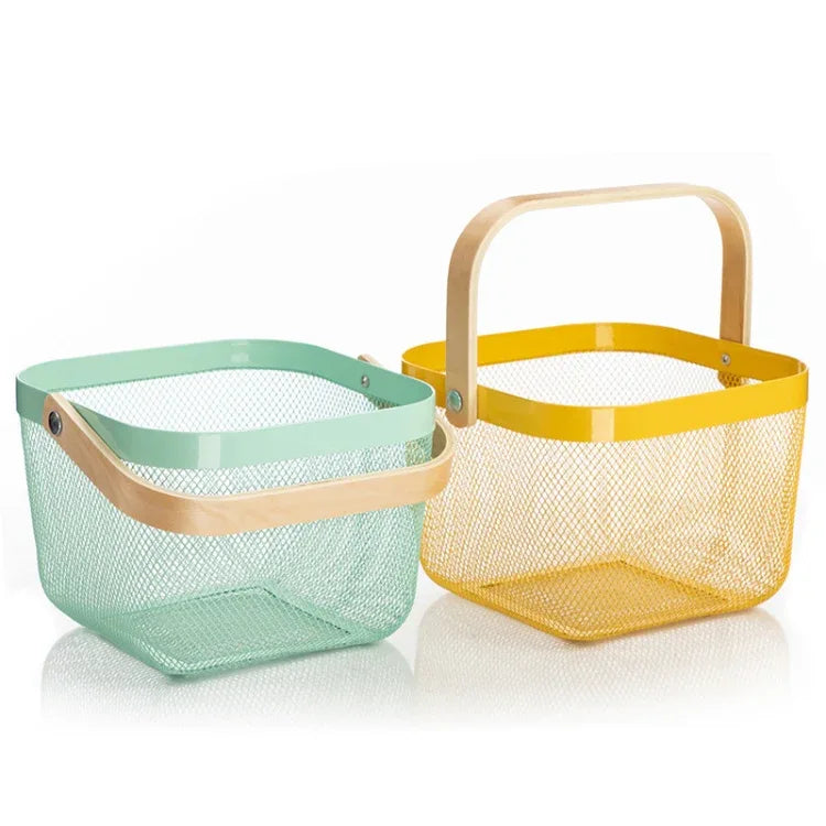 Wooden Handle Mesh Basket Snack Fruit Storage Basket - Shello's Creative Boutique