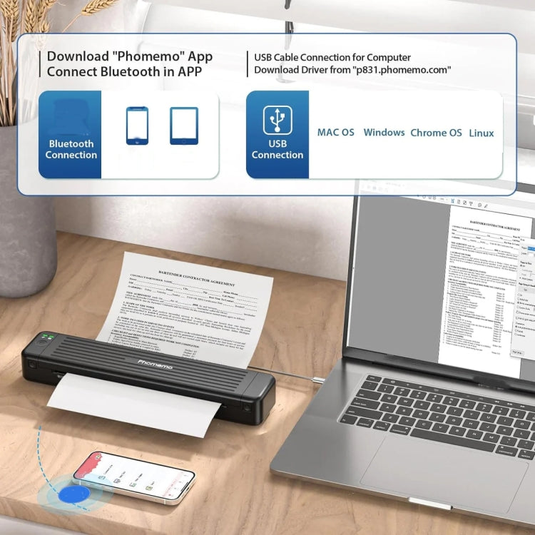 Phomemo P831 Bluetooth Portable Thermal Transfer Printer Support A4 / Letter / A5 / B5 Plain Paper Printing