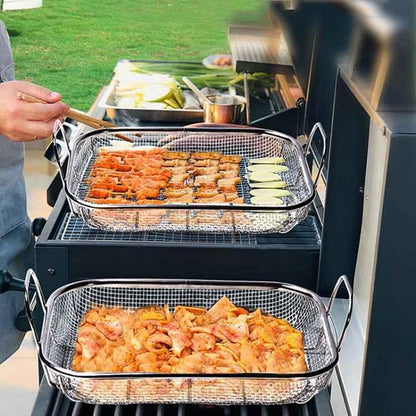Stainless Steel Square BBQ Basket Heightened Handle Anti-scalding Grill Basket - Shello's Creative Boutique