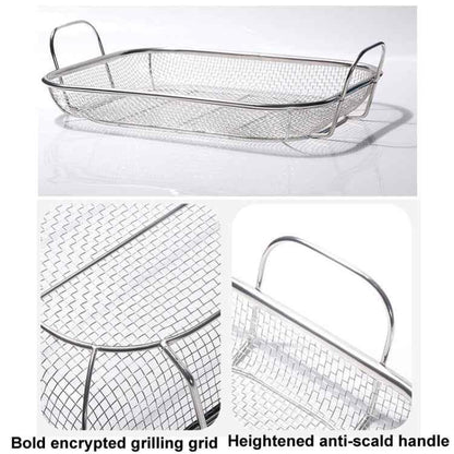 Stainless Steel Square BBQ Basket Heightened Handle Anti-scalding Grill Basket - Shello's Creative Boutique